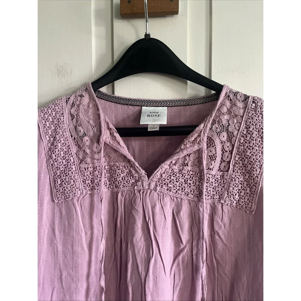 Knox Rose Crinkle Gauze Top Size Small Purple Lilac Lace Tassels Boho Hippie - Picture 4 of 12